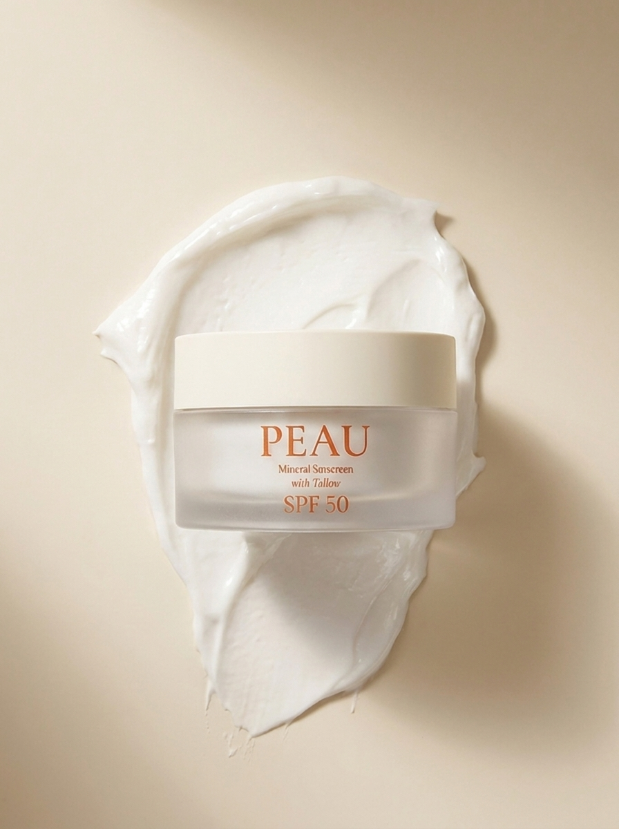 PEAU Tallow Sunscreen SPF 50 jar with cream texture