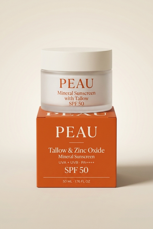 PEAU Tallow Sunscreen SPF 50 jar with packaging box